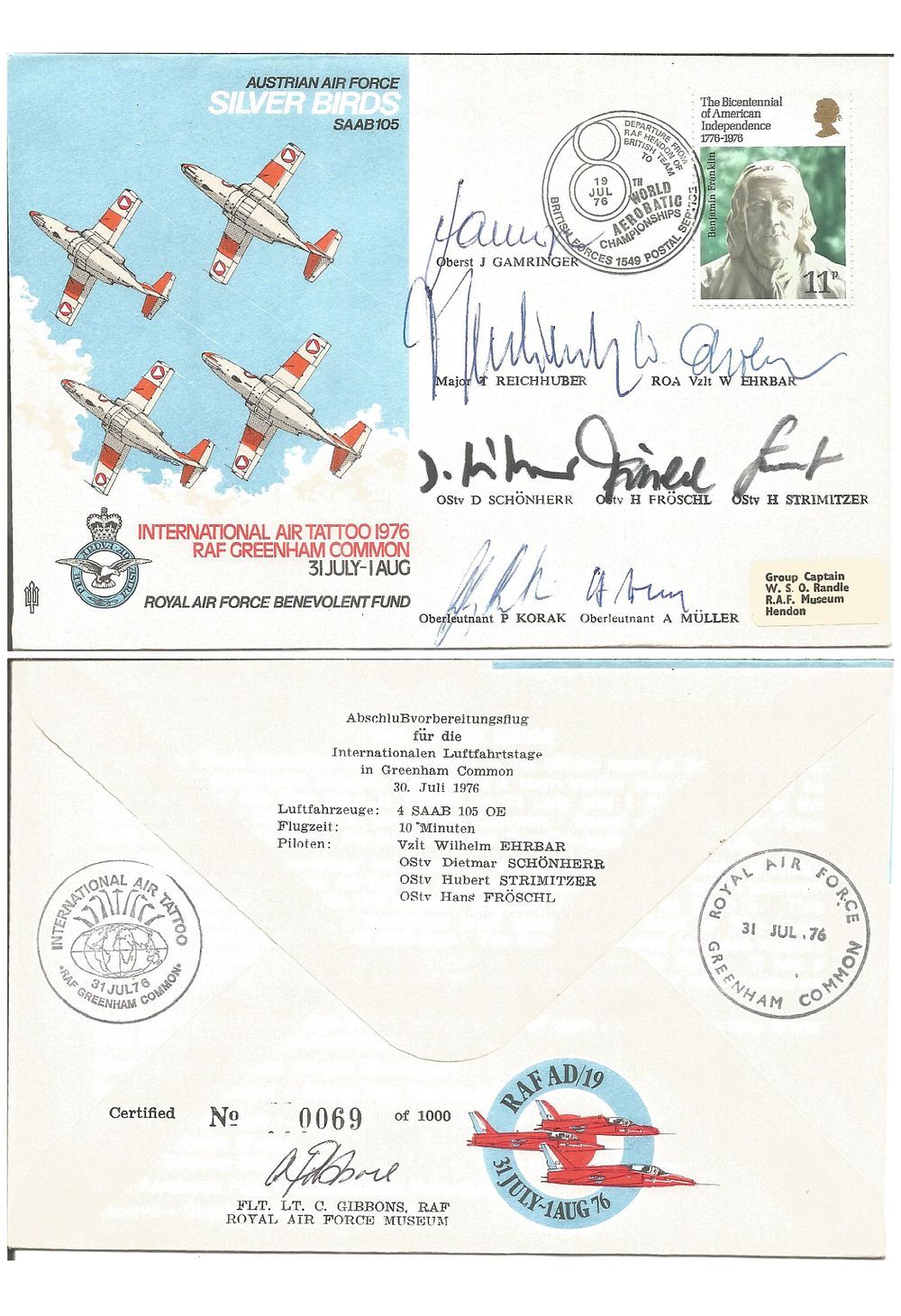 Lot 355: Silver Birds Air Display team cover flown and...