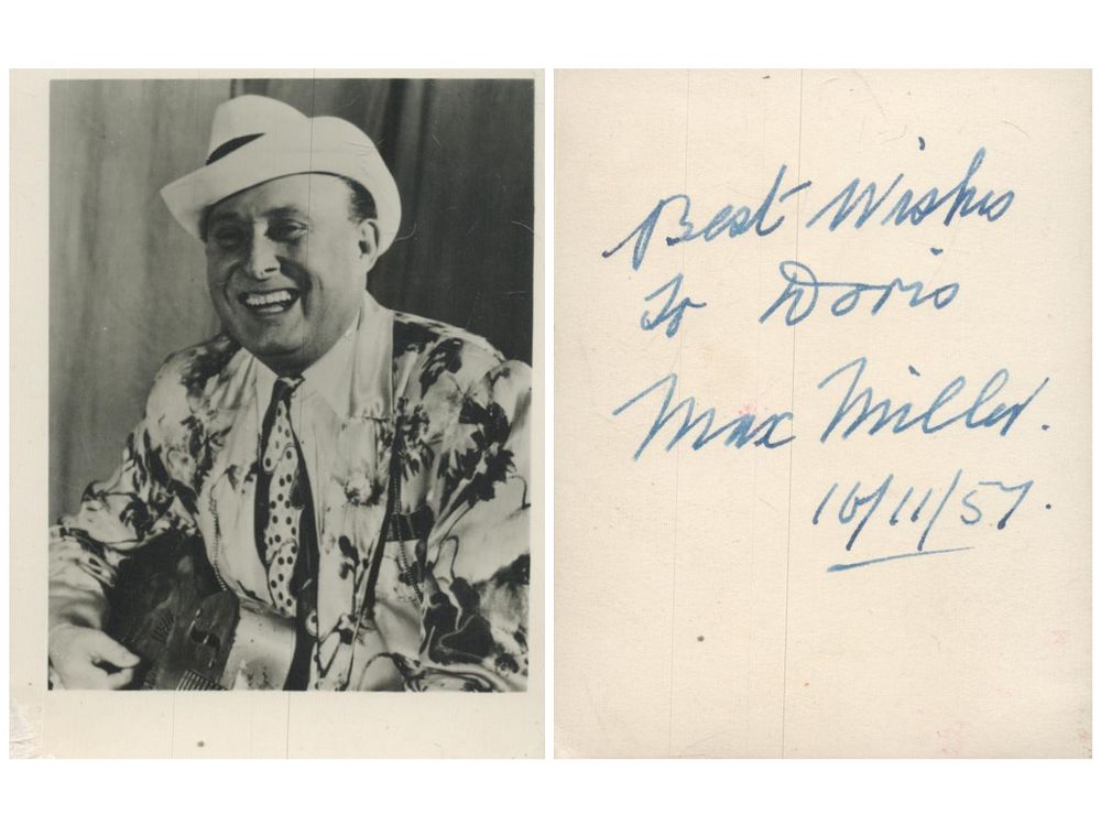Lot 442: Max Miller signed 4x3 inch vintage black and...