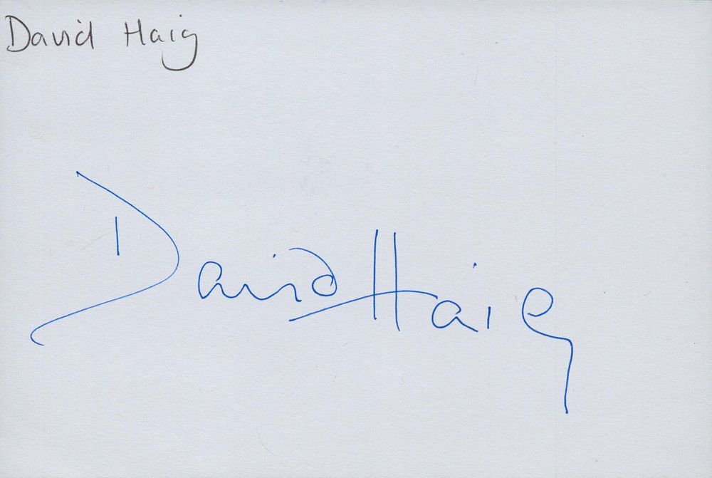 Lot 457: David Haig signed 6x4 white card. Good condition....