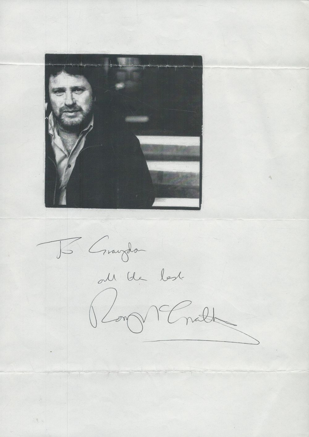 Lot 474: Rory McGrath signed A4 Sheet with printed black...