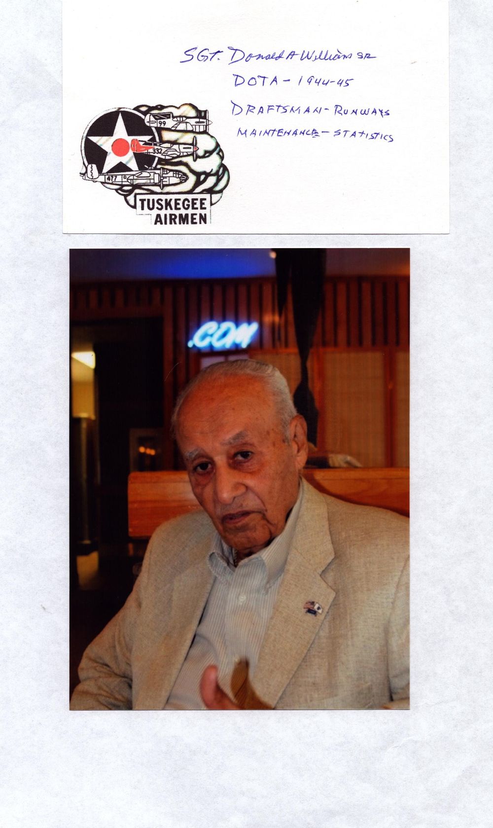 Lot 483: Tuskegee Airman Sgt Donald Williams Signed Signature Card...