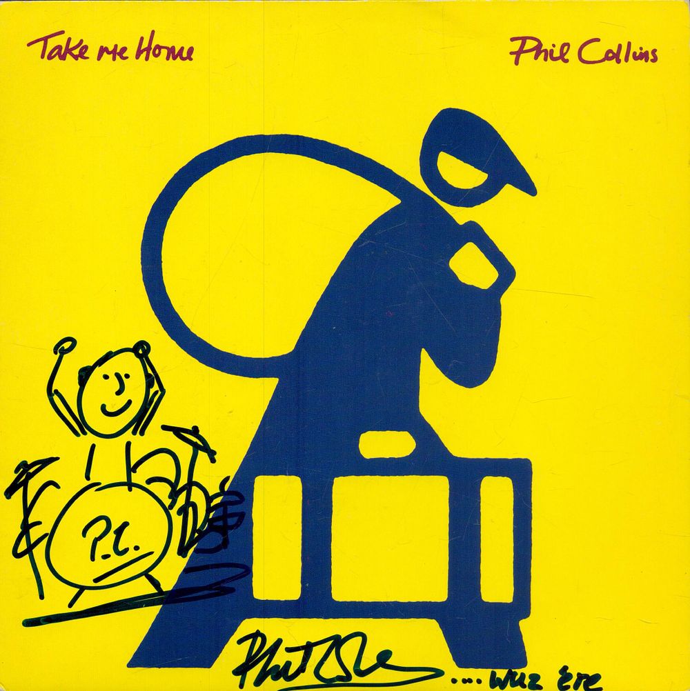 Lot 66: Phil Collins, a signed (with drum doodle), 7"...