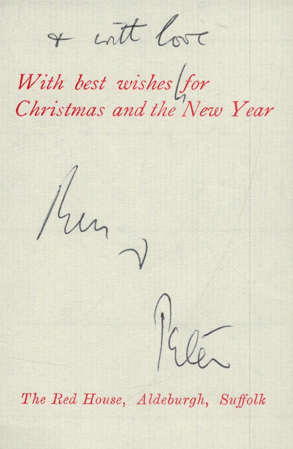 Lot 71: Benjamin Britten and Peter Pears signed compliment slip....