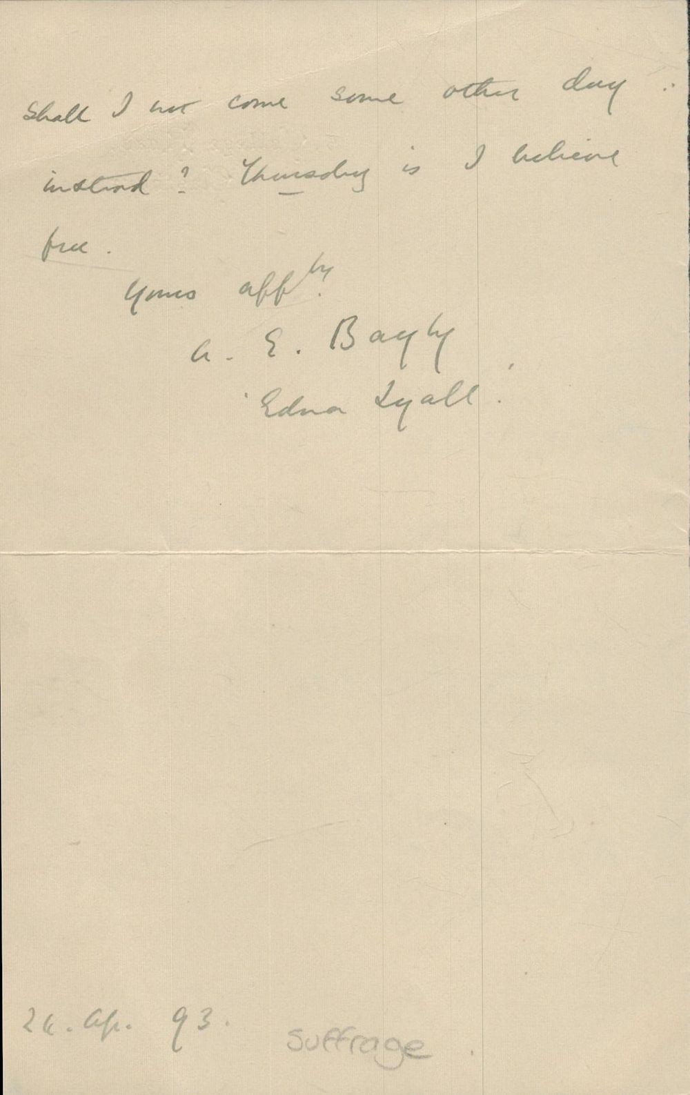 Lot 87: Edna Lyall ALS. Novelist. Good condition. All autographs...