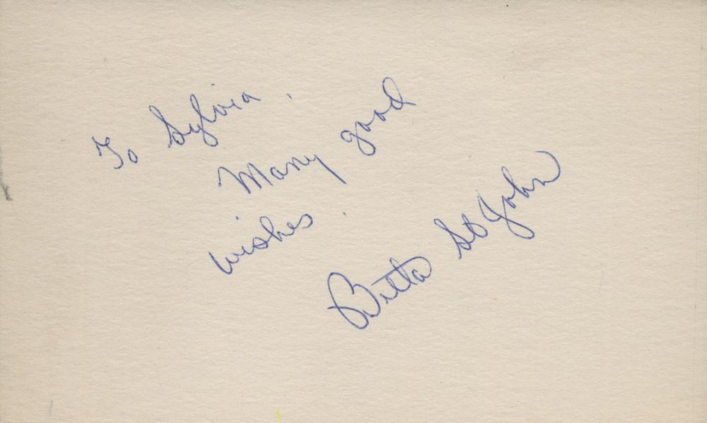 Lot 97: Betta St John signed 5x3inch white card. Obtained...