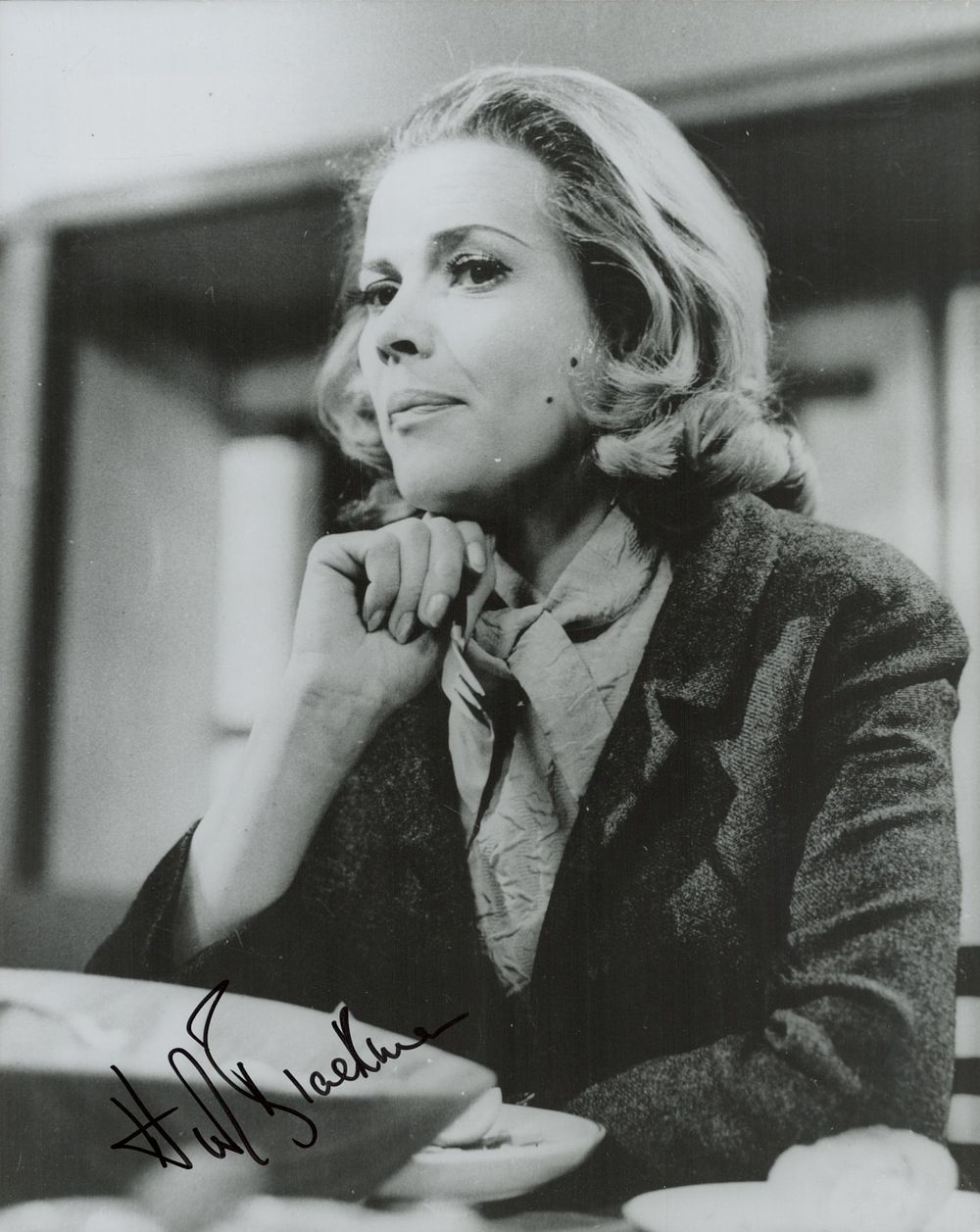 Lot 118: Honor Blackman signed 10x8inch black and white photo....