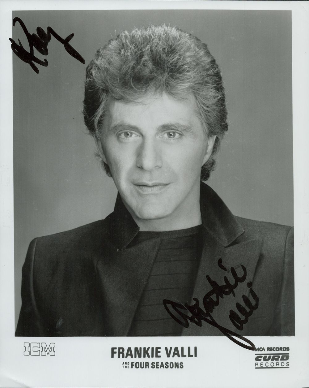 Lot 140: Frankie Valli signed10x8inch black and white photo. Dedicated....