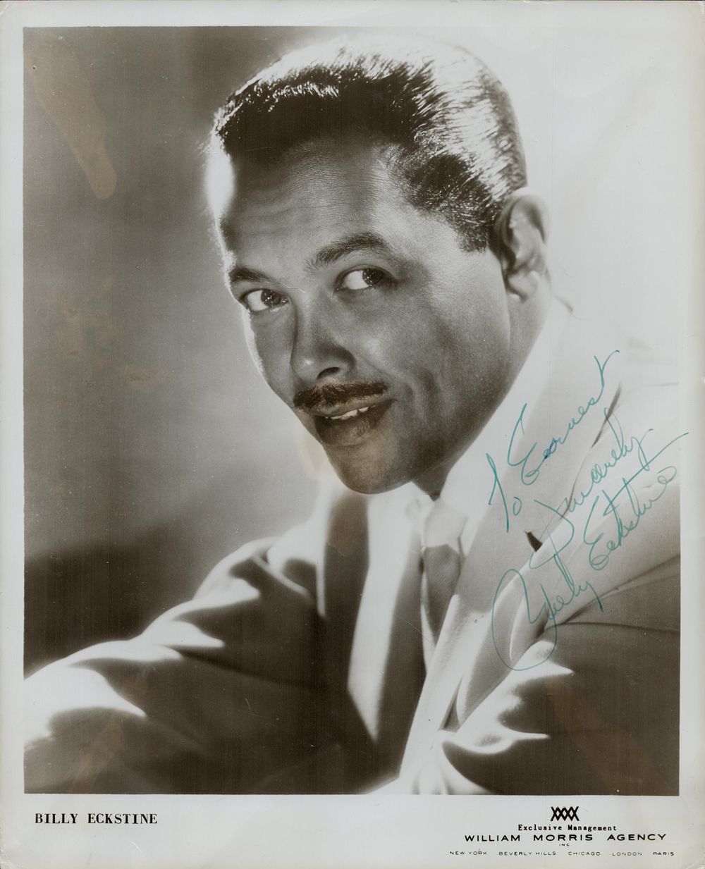 Lot 147: Billy Eckstine signed 10x8inch black and white photo....