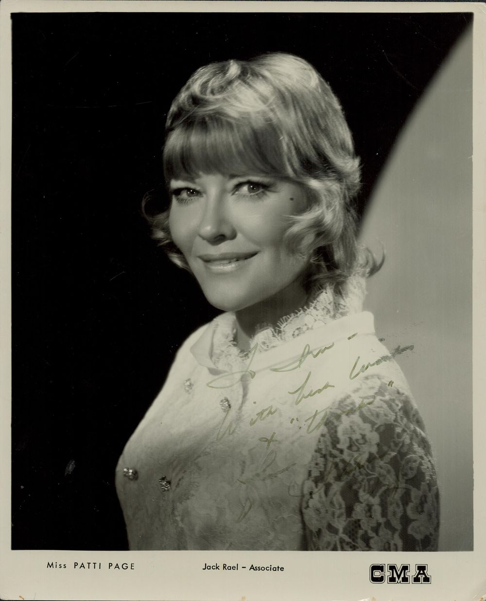Lot 154: Patti Page signed 10x8inch black and white photo....