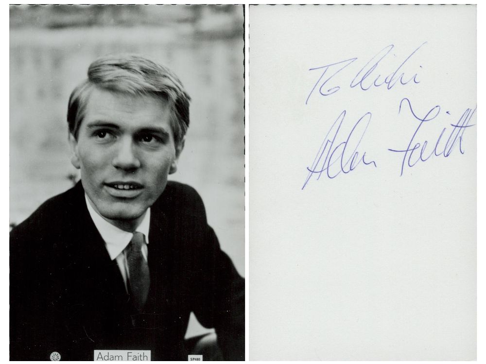 Lot 155: Adam Faith signed 6x4inch black and white photo....