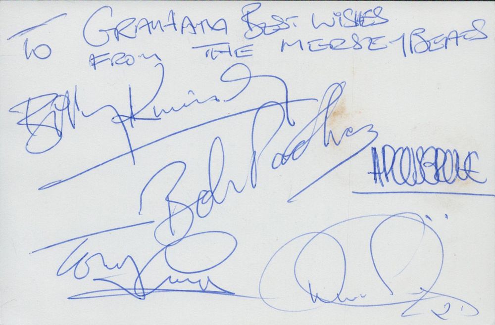 Lot 161: The Mersey beats signed 6x4inch white card. Dedicated....