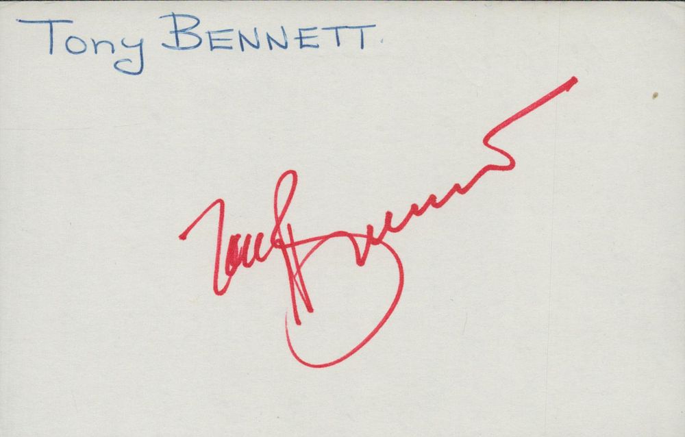 Lot 164: Tony Bennett signed 6x4inch white card. Good condition....
