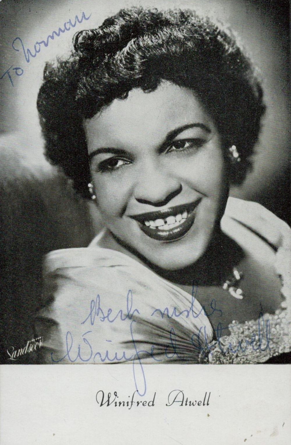 Lot 170: Winifred Atwell signed 6x4inch black and white photo....