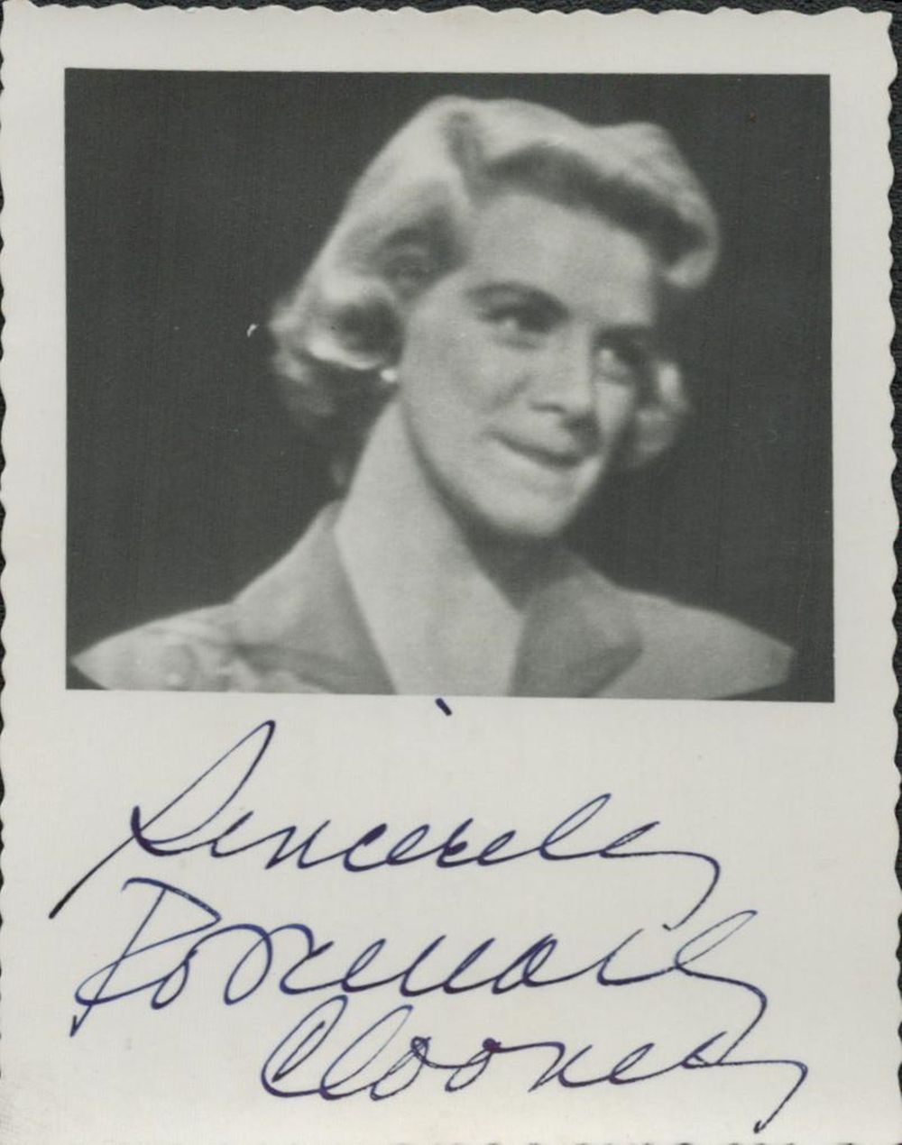 Lot 173: Rosemary Clooney signed 3x2inch black and white photo....
