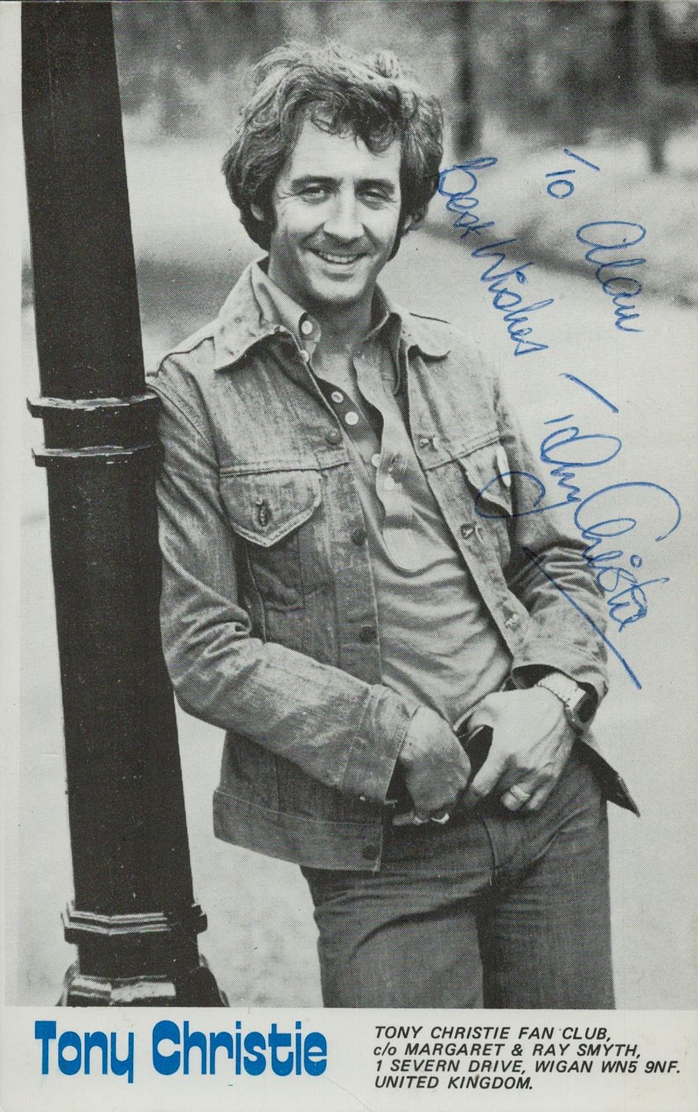 Lot 176: Tony Christie signed 6x4inch black and white photo....