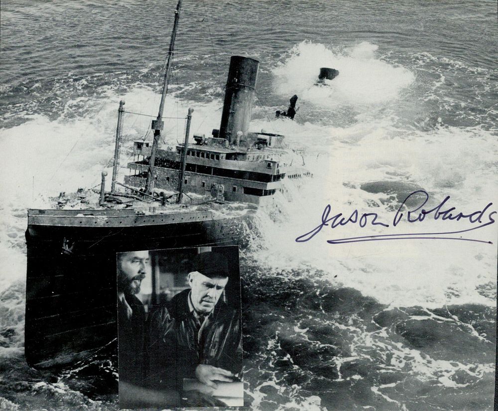 Lot 196: Jason Robards signed 7x5inch black and white photo....