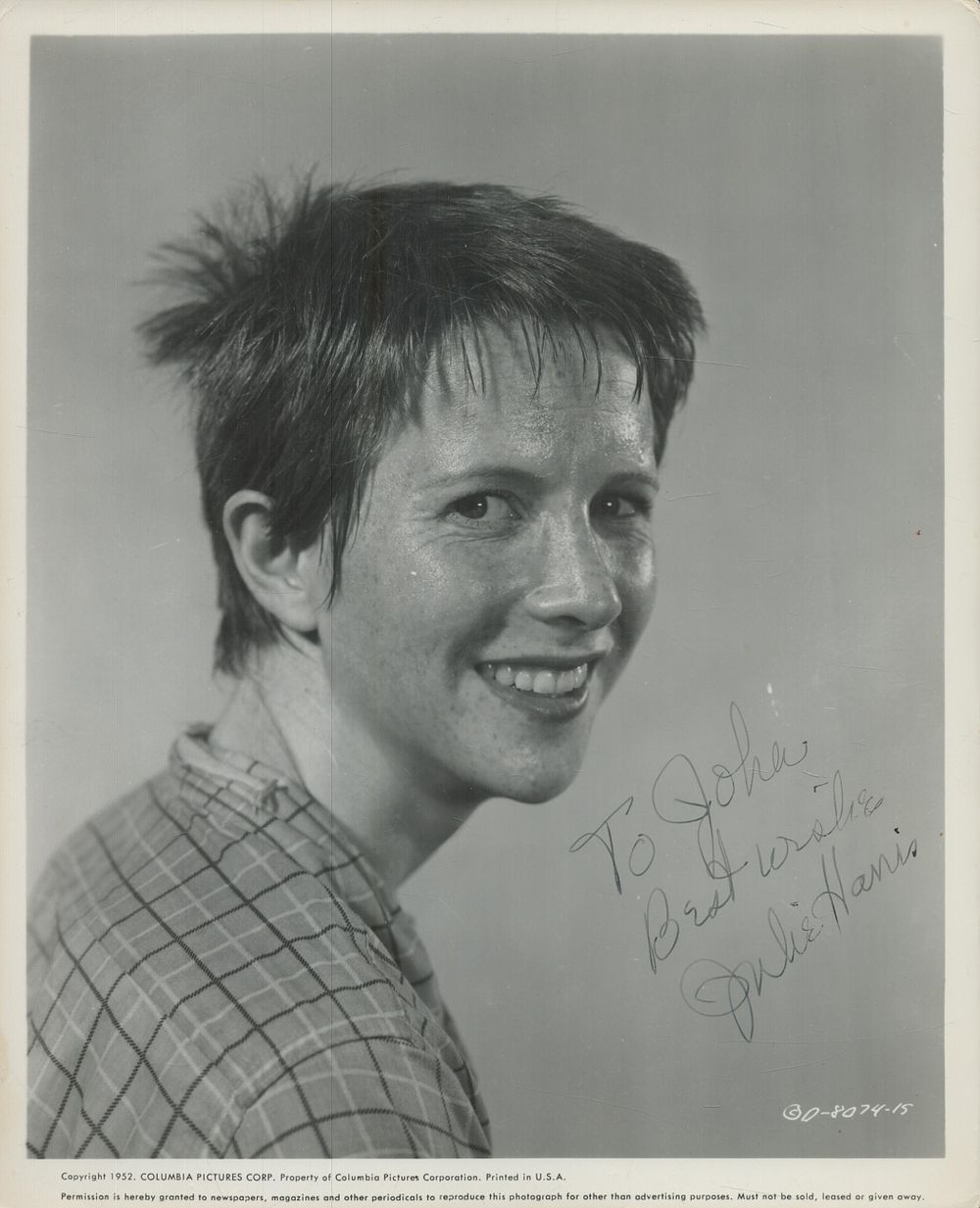 Lot 242: Julie Harris signed 10x8inch black and white photo....