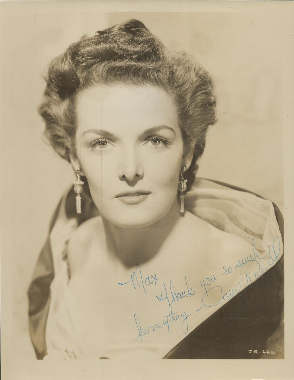 Lot 250: Jane Russell signed 10x8inch vintage photo. Dedicated. Good...
