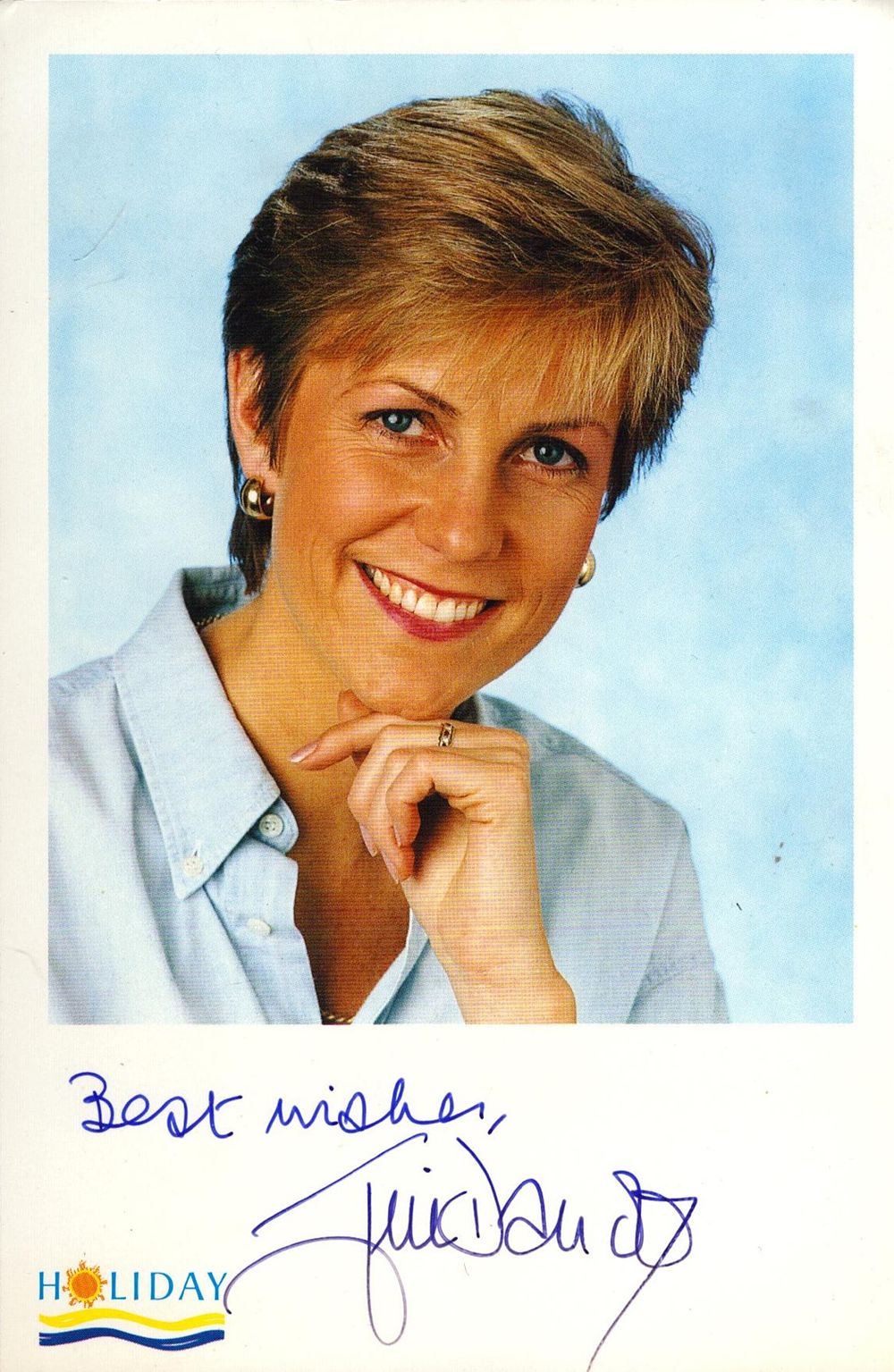 Lot 251: Jill Dando signed 6x4inch colour photo. Good condition....