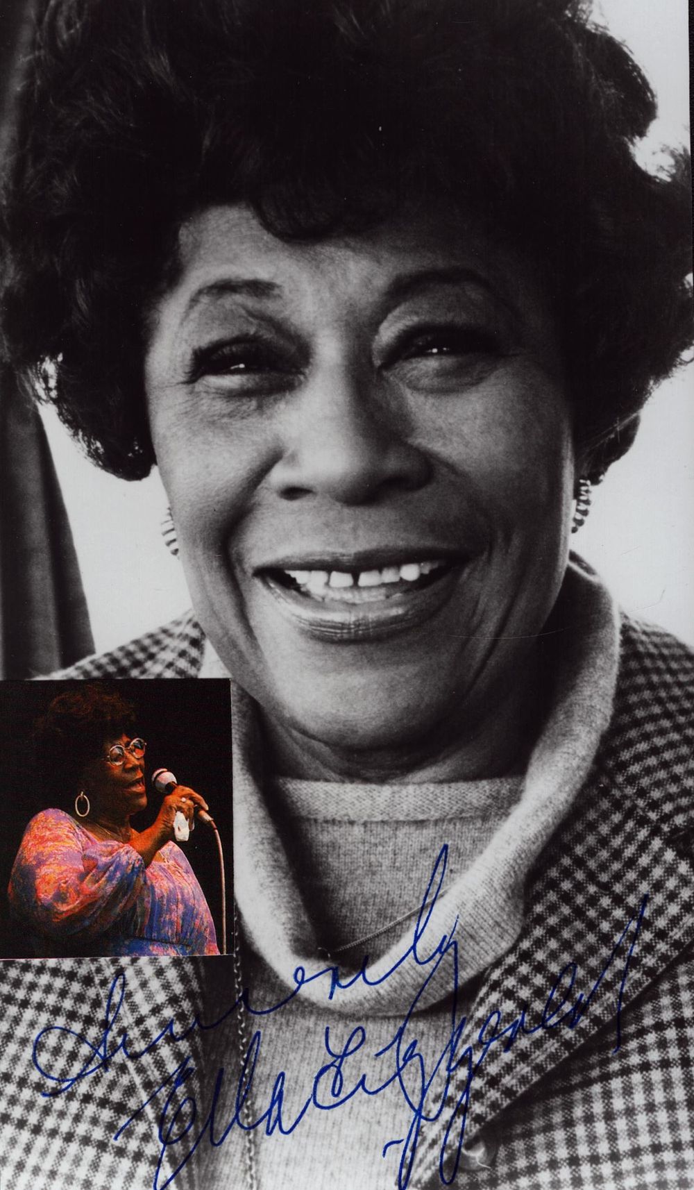 Lot 257: Ella Fitzgerald signed 8x6inch black and white photo....