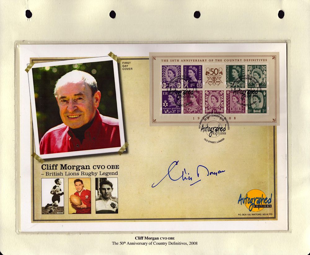 Lot 261: Cliff Morgan signed large Autographed Editions FDC. Good...