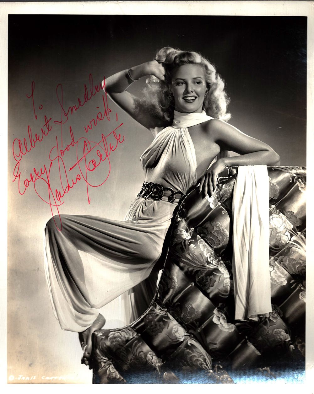Lot 282: Janis Carter signed 10x8 inch vintage black and...