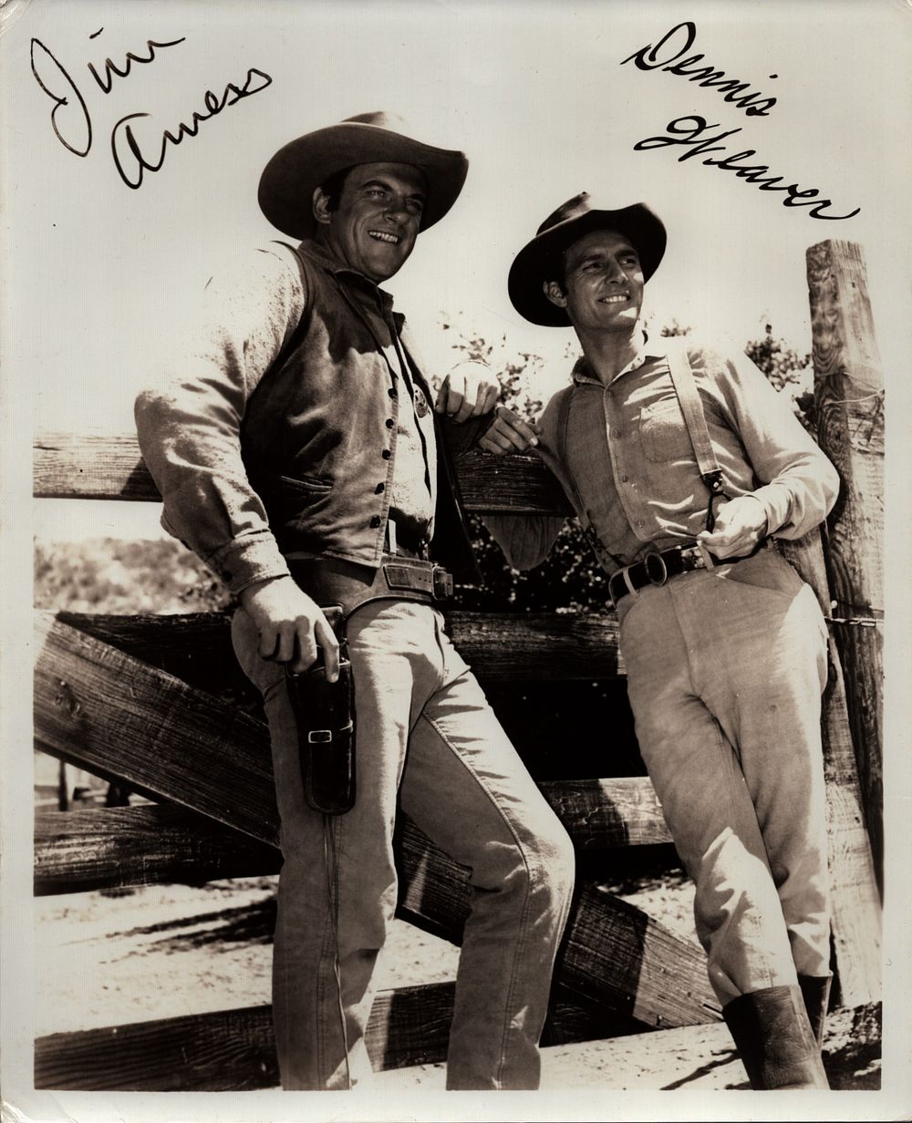 Lot 293: James Arness and Dennis Weaver signed 10x8 inch...