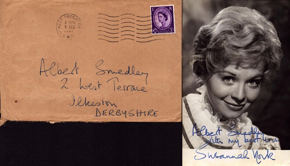Lot 316: Susannah York signed 6x4 inch vintage black and...