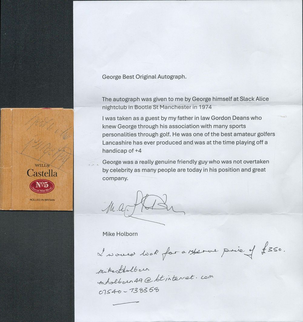 Lot 337: George Best signed Wills Castella Cigar packet obtained...