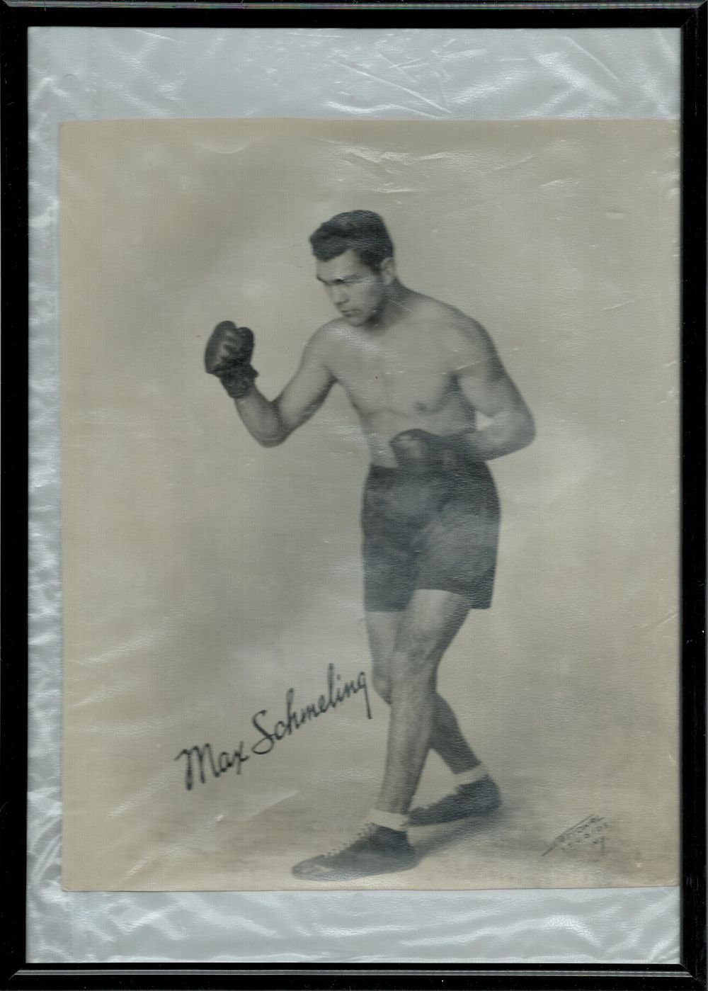 Lot 356: Max Schmeling 12x8 inch overall framed and mounted...