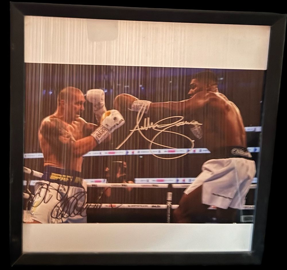 Lot 357: Anthony Joshua and Oleksander Usyk signed 13x13 inch...