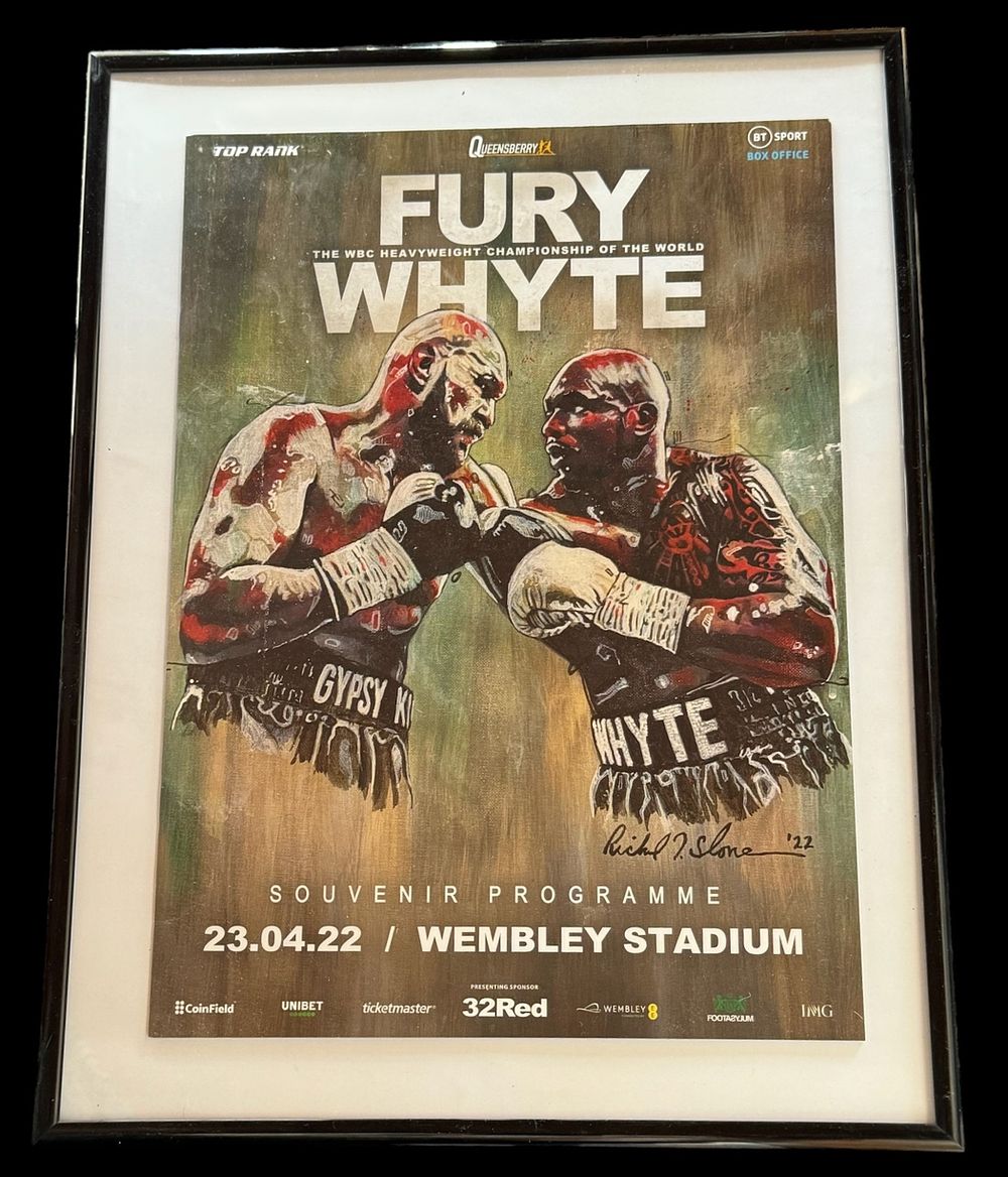 Lot 358: Tyson Fury v Dillan Whyte 16x12 inch overall...