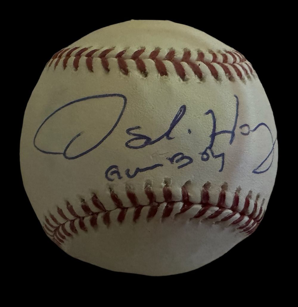 Lot 368: Oscar De la Hoya signed baseball in display...
