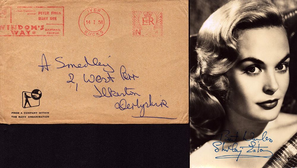 Lot 386: Shirley Eaton signed 6x4 inch vintage black and...