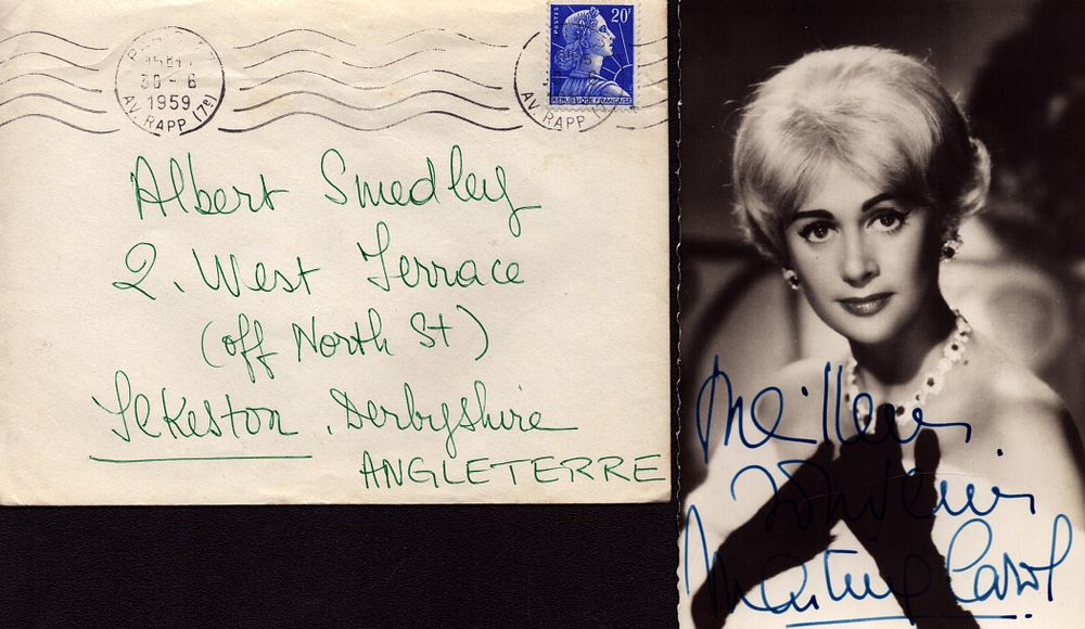 Lot 391: Martine Carol signed 6x4 inch black and white...