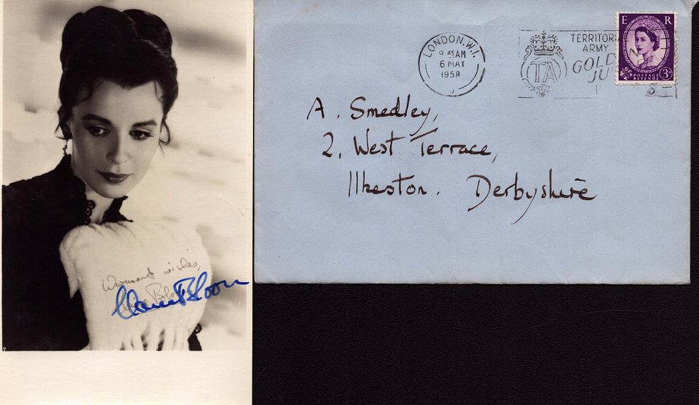 Lot 396: Clair Bloom signed 6x4 inch vintage black and...