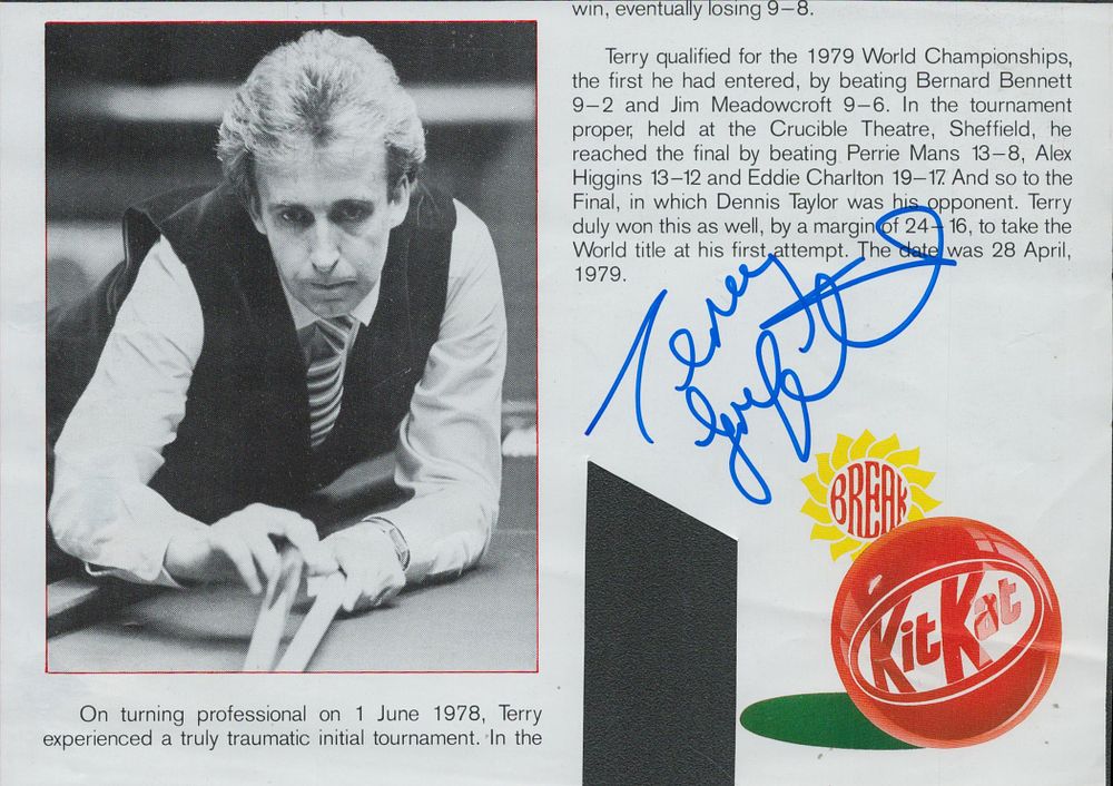 Lot 471: Snooker, Terry Griffiths, OBE signed Magazine cut out...