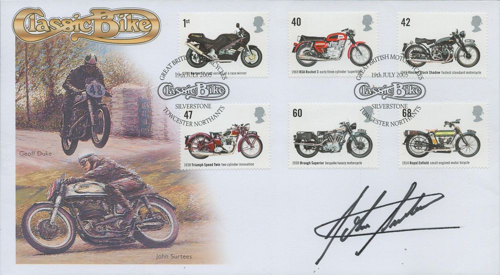 Lot 478: Motorcycle Racer, John Surtees, CBE signed Benham FDC,...