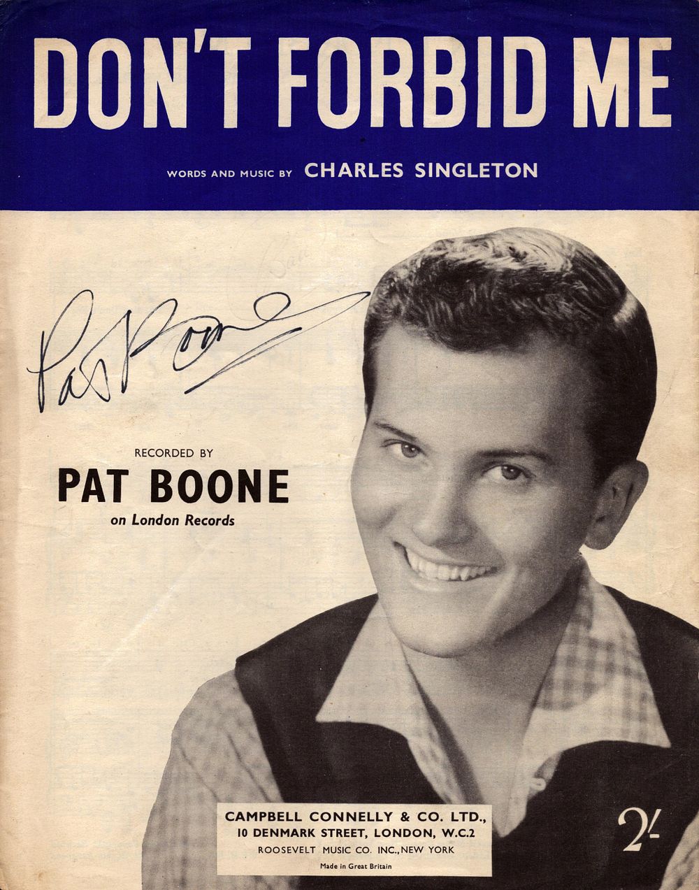 Lot 554: Pat Boone signed Don't Forbid Me vintage music...
