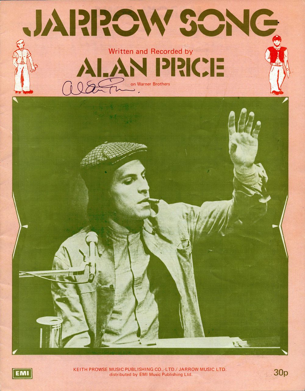 Lot 557: Alan Price signed Jarrow Song vintage music score...