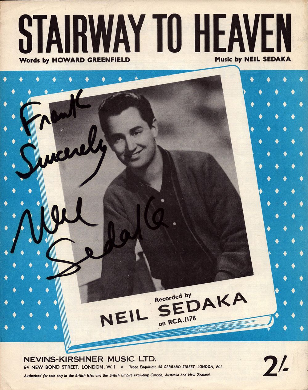 Lot 561: Neil Sedaka signed Stairway to Heaven vintage music...
