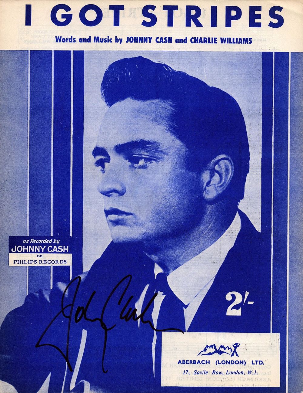Lot 564: Johnny Cash signed I Got Stripes vintage music...