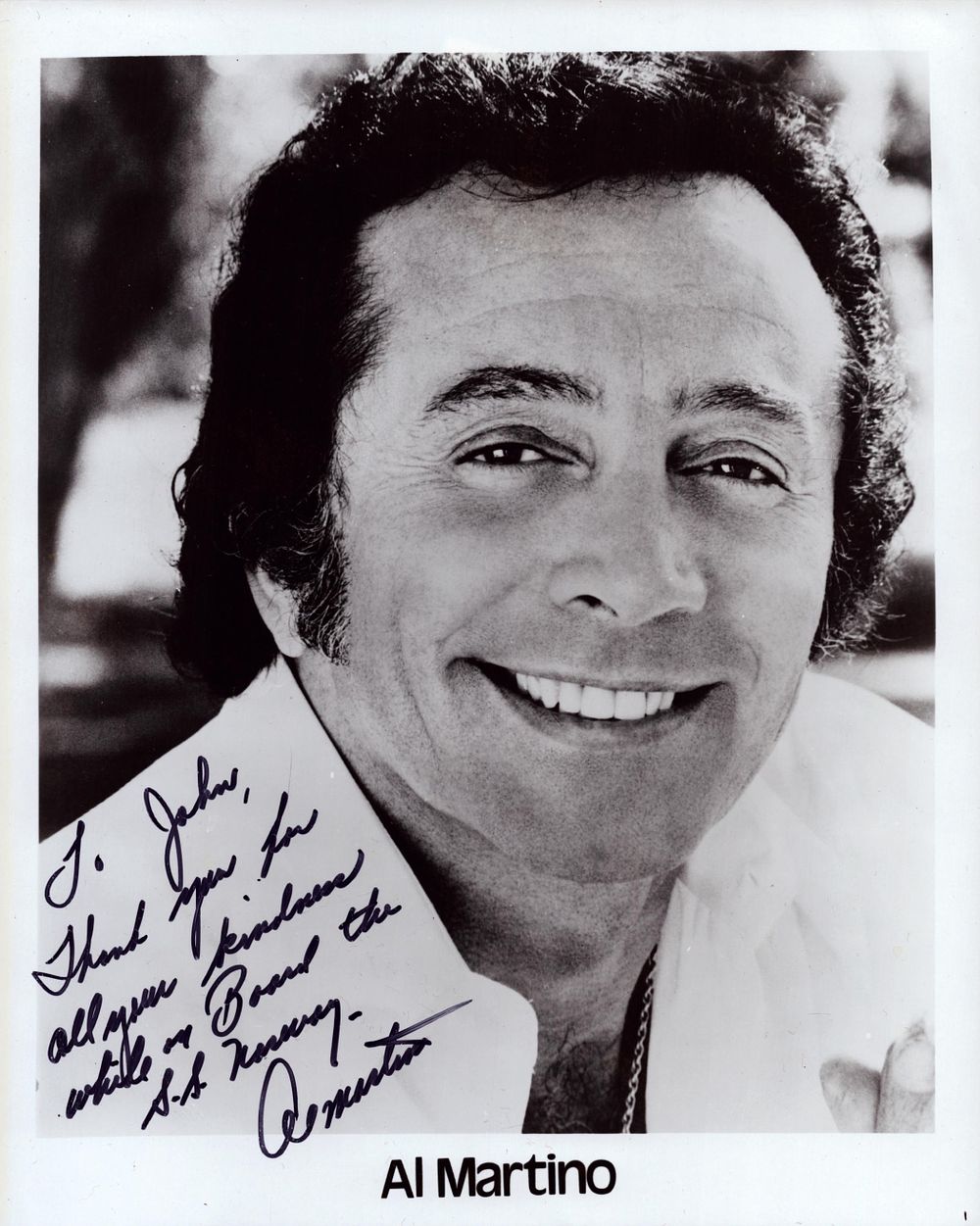 Lot 565: Al Martino signed 10x8 inch black and white...