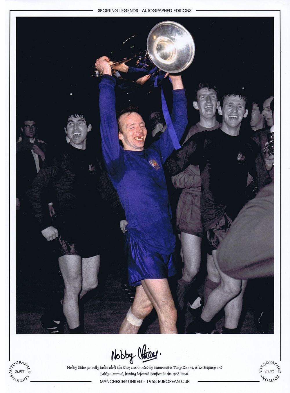 Lot 615: Autographed NOBBY STILES 1968 16 x 12 Limited-Edition...