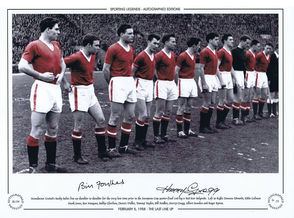 Lot 616: Autographed MAN UNITED 1958 16 x 12 Limited-Edition...