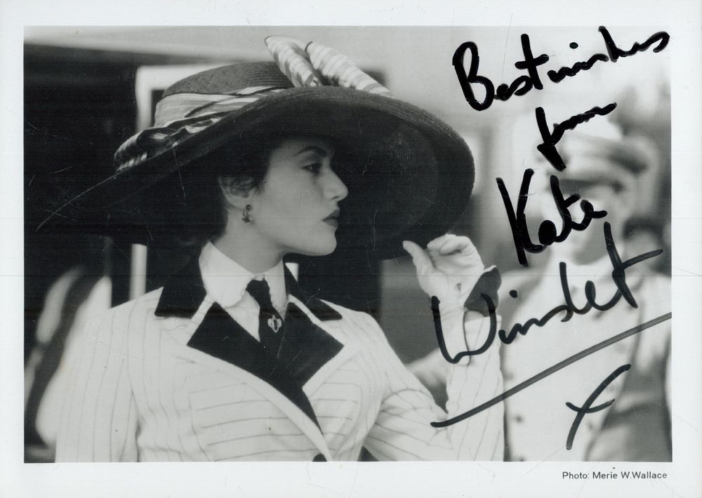 Lot 622: Kate Winslet signed 7x5 inch black and white...