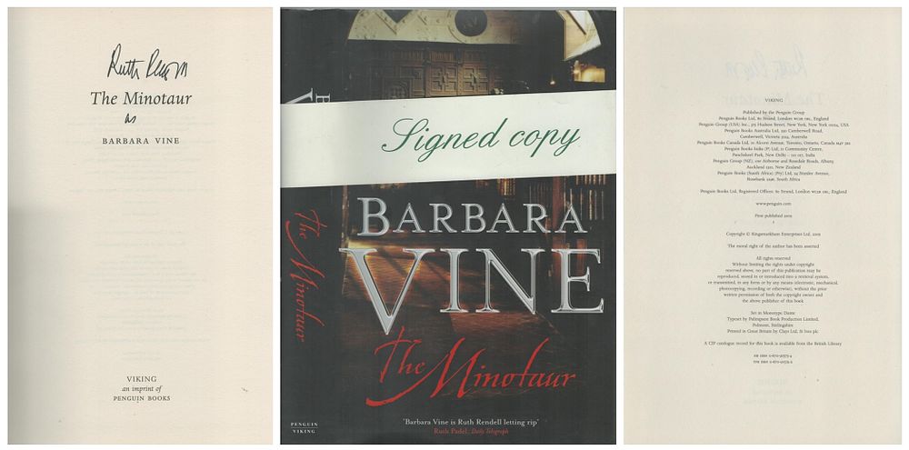 Lot 669: Ruth Rendell signed hardback Book, Title 'The Minotaur...