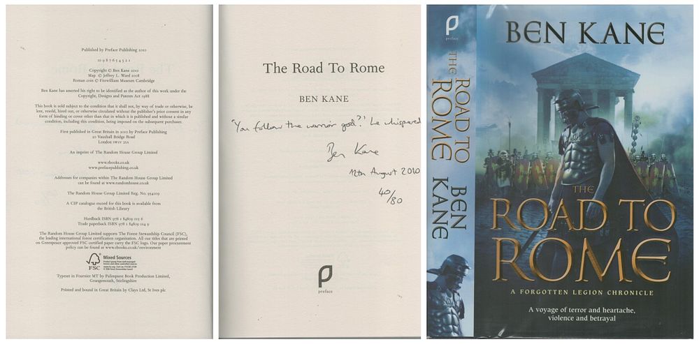 Lot 671: Ben Kane signed hardback Book Dust Jacket Sleeve,...