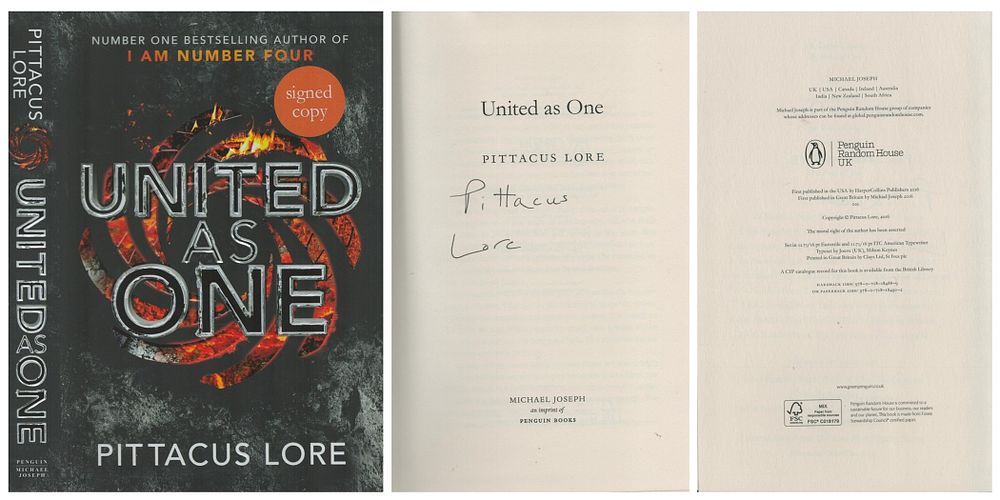 Lot 676: Pittacus Lore signed hardback Book, Title 'United as...