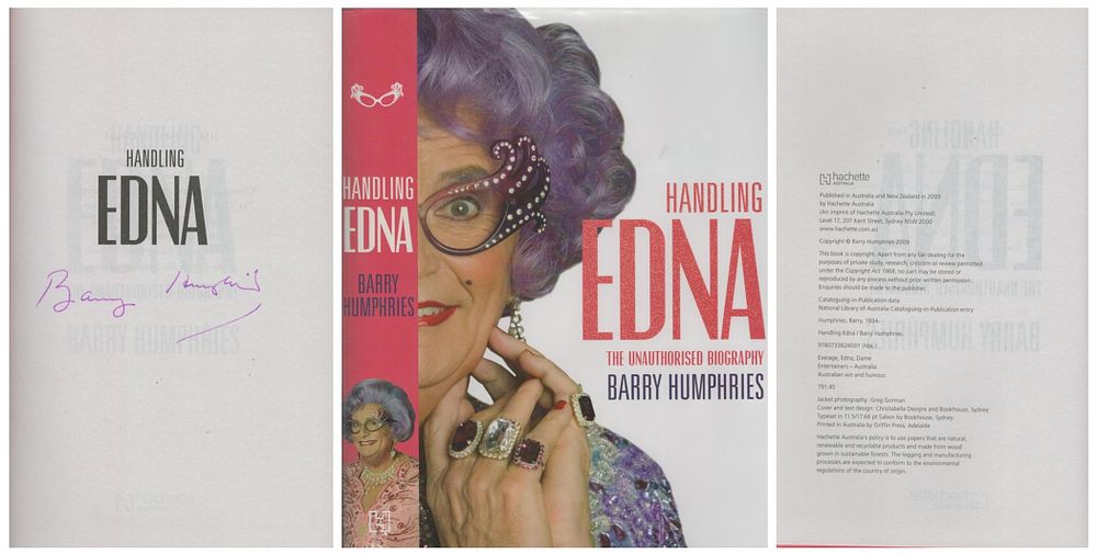 Lot 700: Barry Humphries signed hardback Book Dust Jacket Sleeve,...